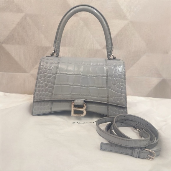 Balenciaga HOURGLASS SMALL CROCODILE EMBOSSED Crossbody Top Handle Shoulder Bag - Picture 9 of 13
